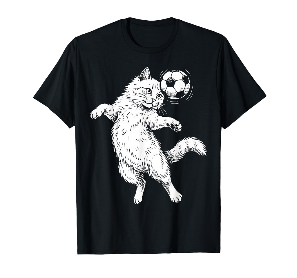 Funny Soccer Cat Header Ball Art T-Shirt - Trendy Graphic for Adults - T-Shirt, Sweatshirt, Hoodie