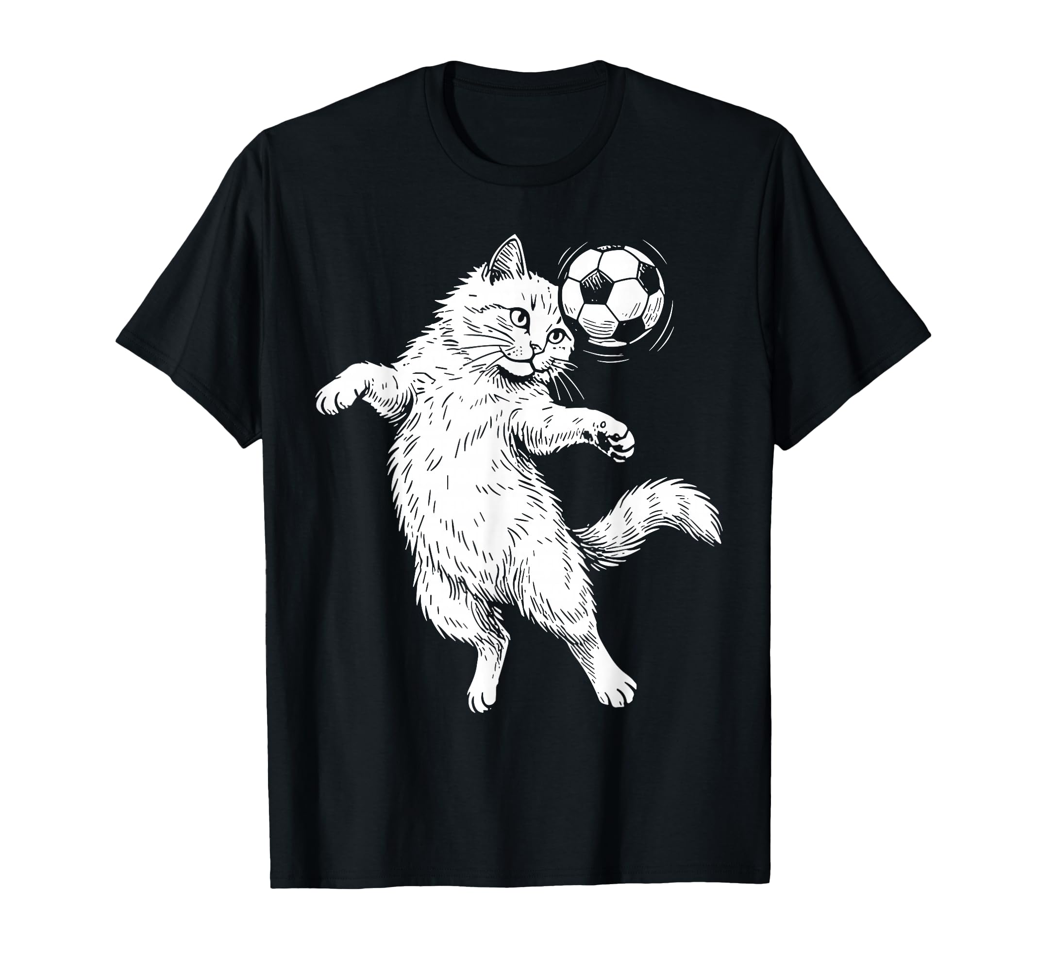 Funny Soccer Cat Header Ball Art T-Shirt - Trendy Graphic for Adults - T-Shirt, Sweatshirt, Hoodie