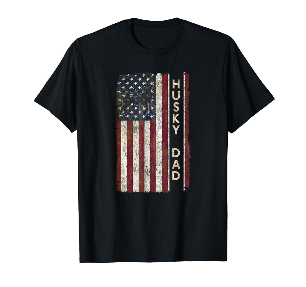 Husky Dad Dog American Flag Fathers Day T-Shirt - Unique Graphic Unisex - T-Shirt, Sweatshirt, Hoodie