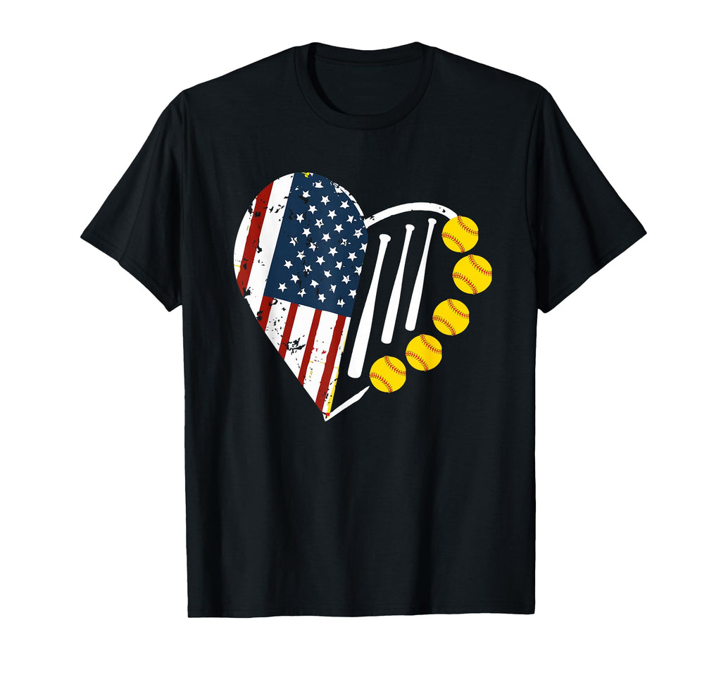 Softball American Flag 4Th July T-Shirt - Fun Novelty Design for Adults - T-Shirt, Sweatshirt, Hoodie
