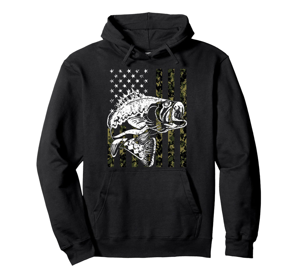 Fishing Camouflage American Flag Hoodie - Fun Novelty Design Men Women - T-Shirt, Sweatshirt, Hoodie