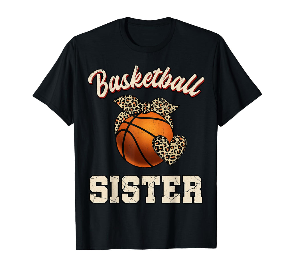 Basketball Sister Bandana Leopard Heart T-Shirt - Graphic Print Unisex - T-Shirt, Sweatshirt, Hoodie