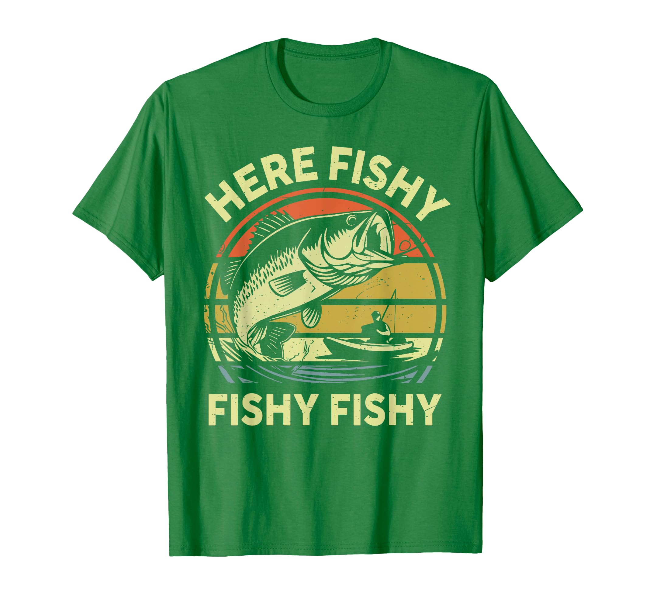 Kayak Fishing Here Fishy Funny Bass T-Shirt - Trendy Graphic for Adults - T-Shirt, Sweatshirt, Hoodie