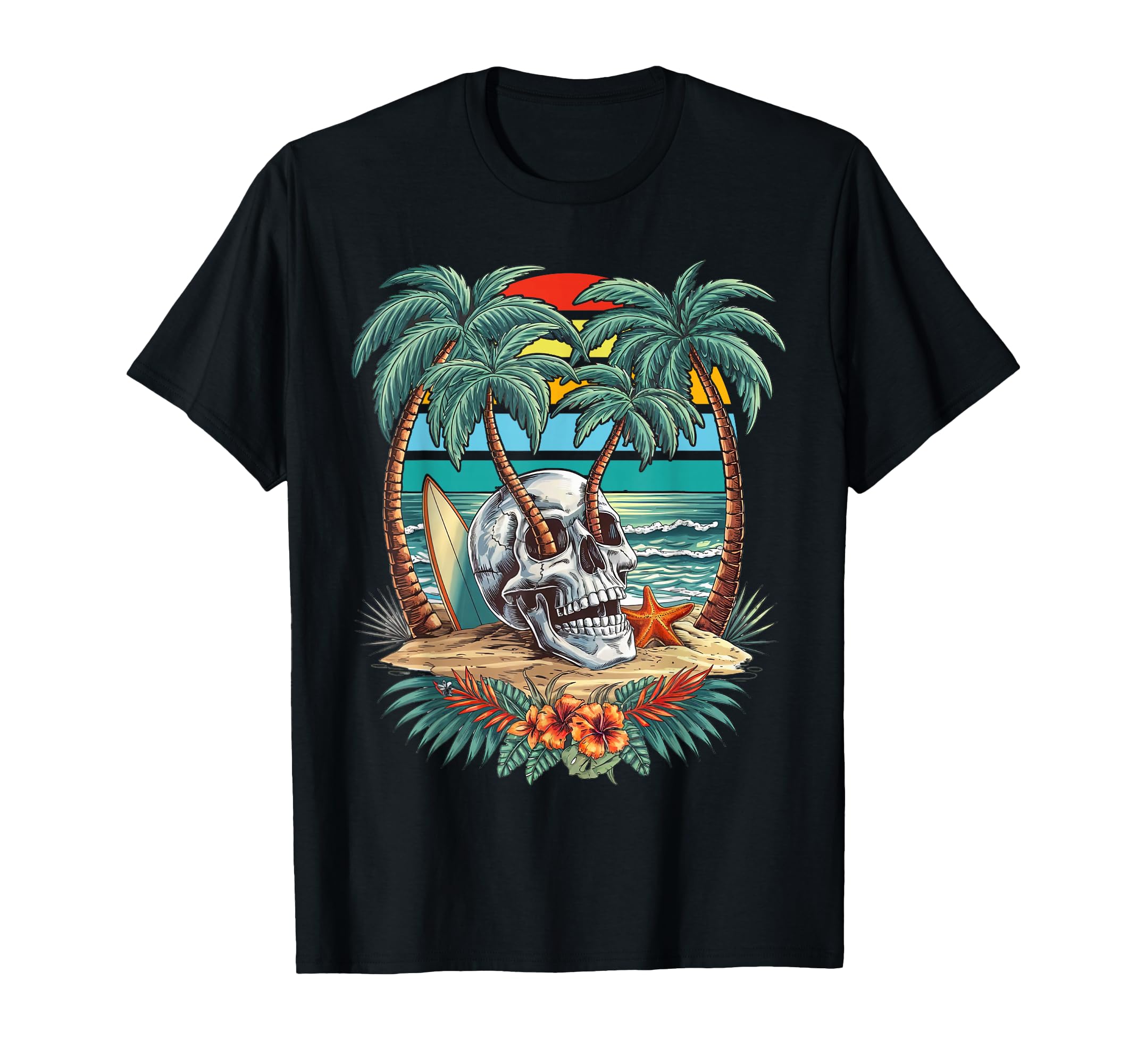 Palm Tree Skull Summer Beach Motorcycle T-Shirt - Unique Graphic Unisex - T-Shirt, Sweatshirt, Hoodie