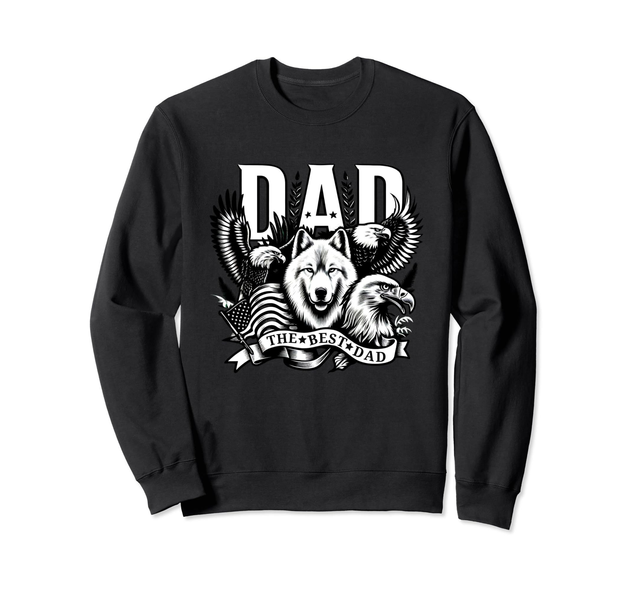 Best Dad Wolf Bald Eagle American Sweatshirt - Aesthetic Graphic Men Women - T-Shirt, Sweatshirt, Hoodie