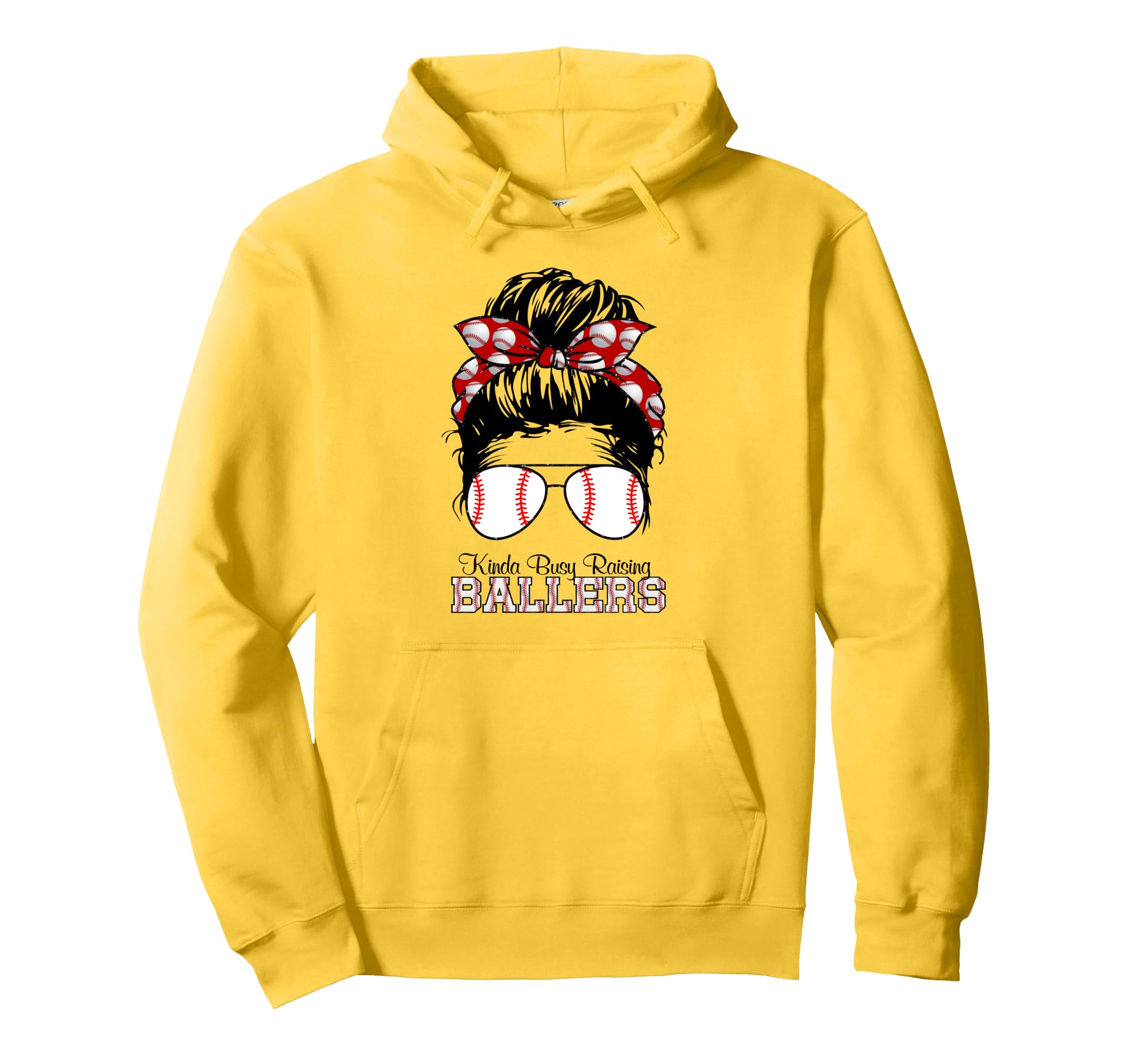 Kinda Busy Raising Ballers Messy Bun Hoodie - Novelty Apparel for Adults - T-Shirt, Sweatshirt, Hoodie