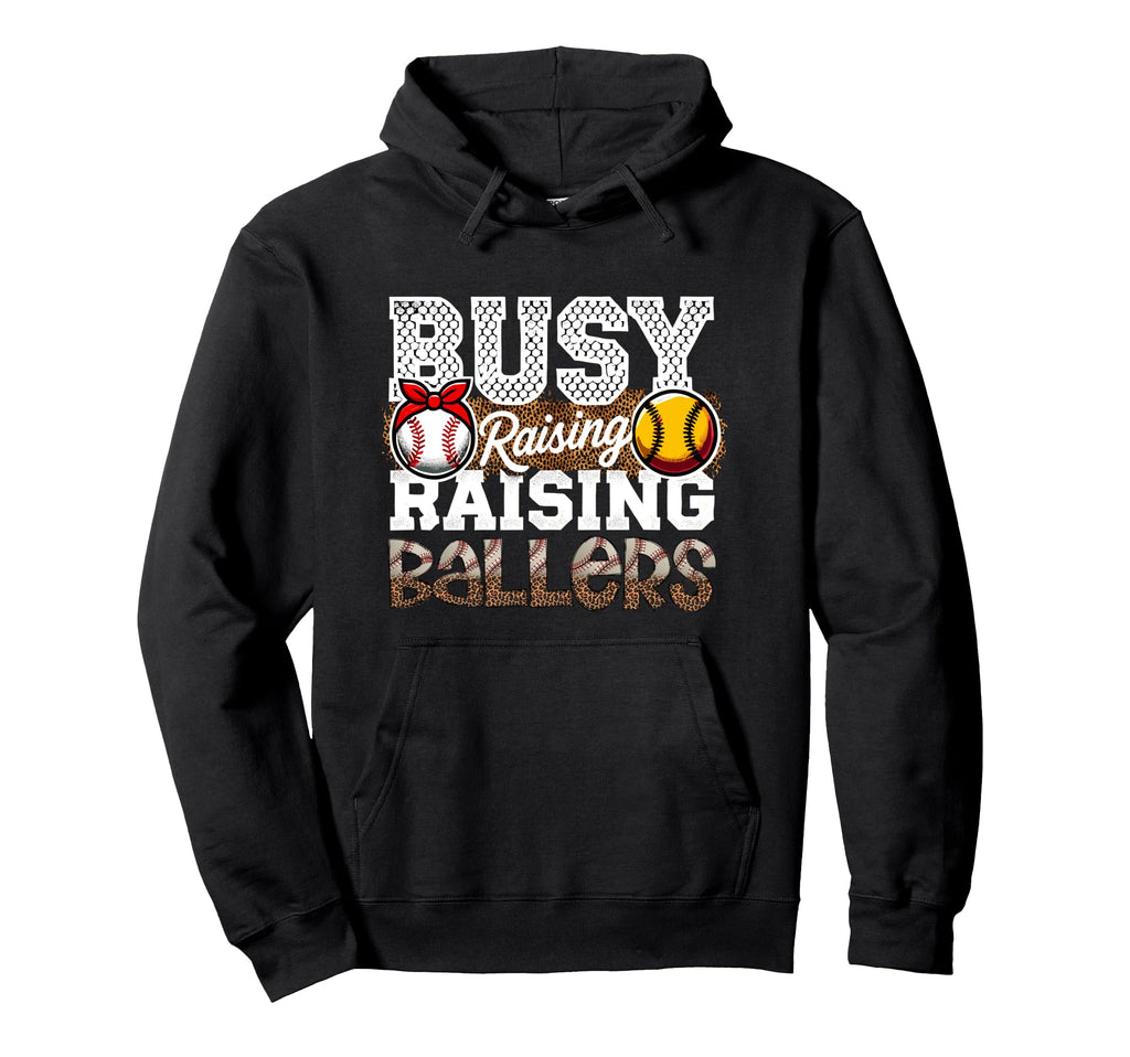 Busy Raising Ballers Leopard Softball Hoodie - Aesthetic Graphic Men Women - T-Shirt, Sweatshirt, Hoodie