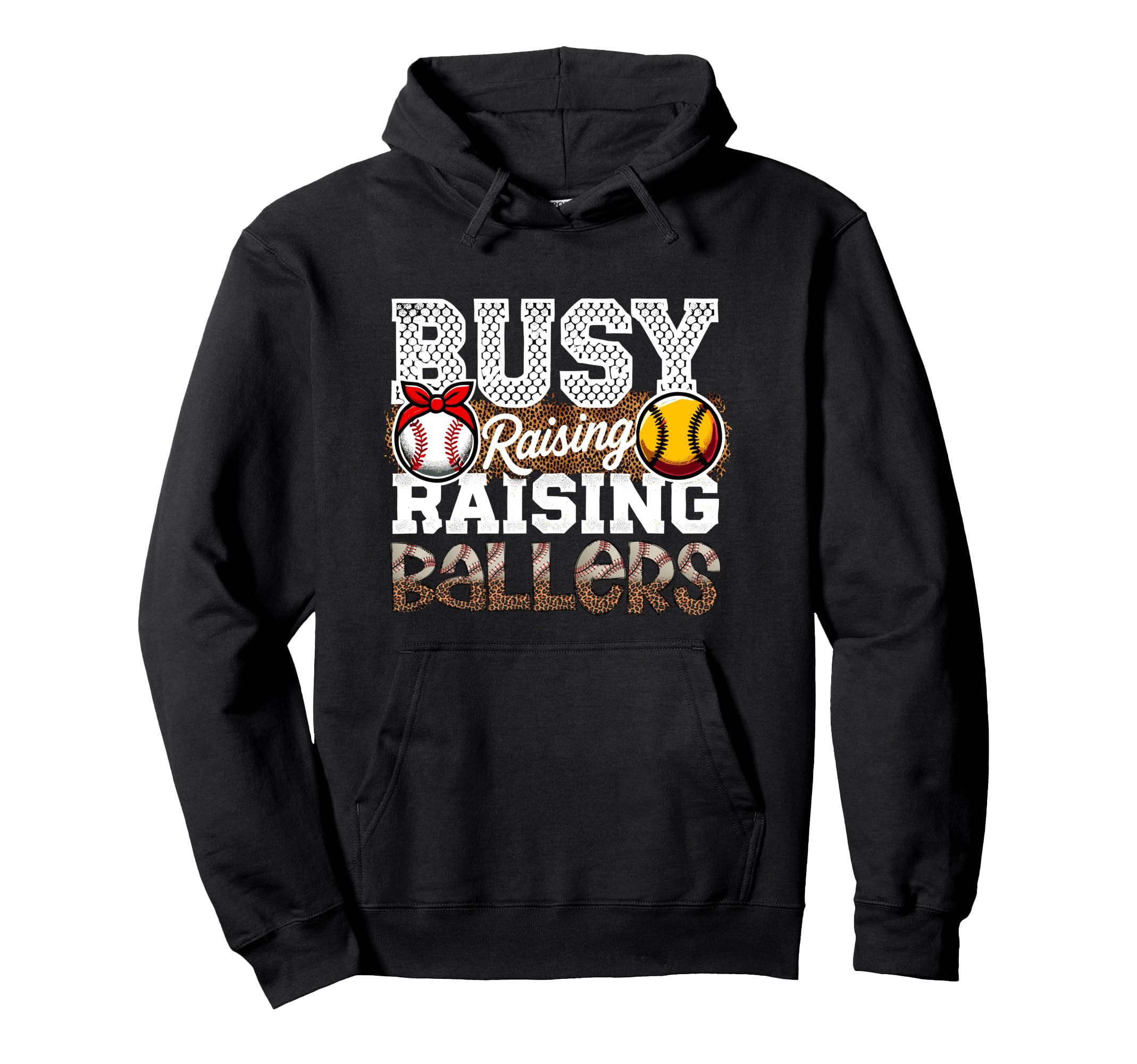 Busy Raising Ballers Leopard Softball Hoodie - Aesthetic Graphic Men Women - T-Shirt, Sweatshirt, Hoodie