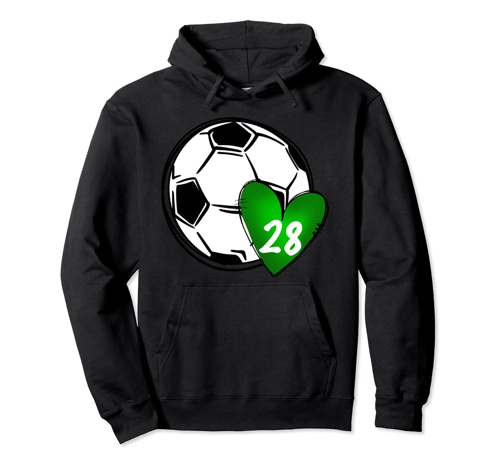 Womens Custom Soccer Mom Number 28 Heart Hoodie - Unique Graphic Unisex - T-Shirt, Sweatshirt, Hoodie