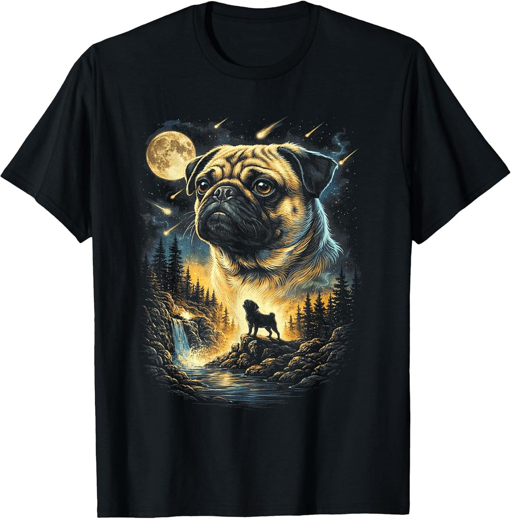 Pug Howling to The Moon Vintage 90s Funny Dog Graphic - Adult & Kids T-Shirts, Sweatshirts & Hoodies apparel design preview 1