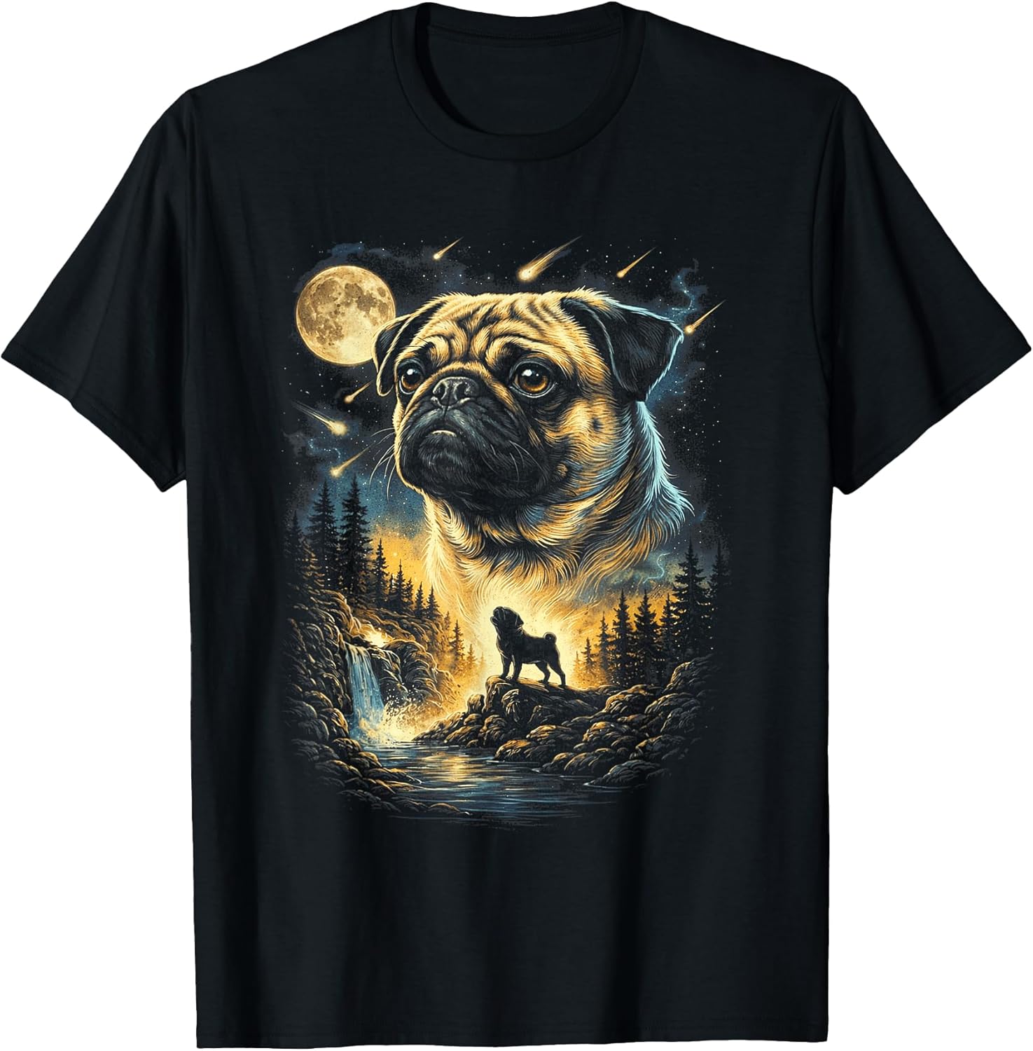 Pug Howling to The Moon Vintage 90s Funny Dog Graphic - Adult & Kids T-Shirts, Sweatshirts & Hoodies apparel design preview 1