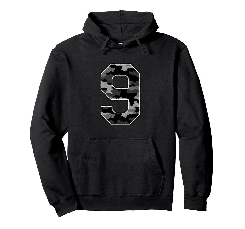 Black Camo Number 9 Athlete Sports Hoodie - Streetwear Style for Adults - T-Shirt, Sweatshirt, Hoodie