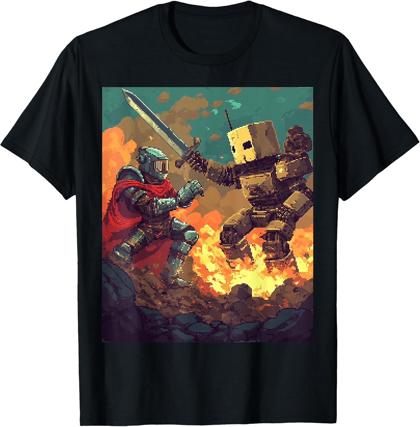 Pixel Art Knight Medieval Battle Scene - Adult & Kids T-Shirts, Sweatshirts & Hoodies apparel design preview 1