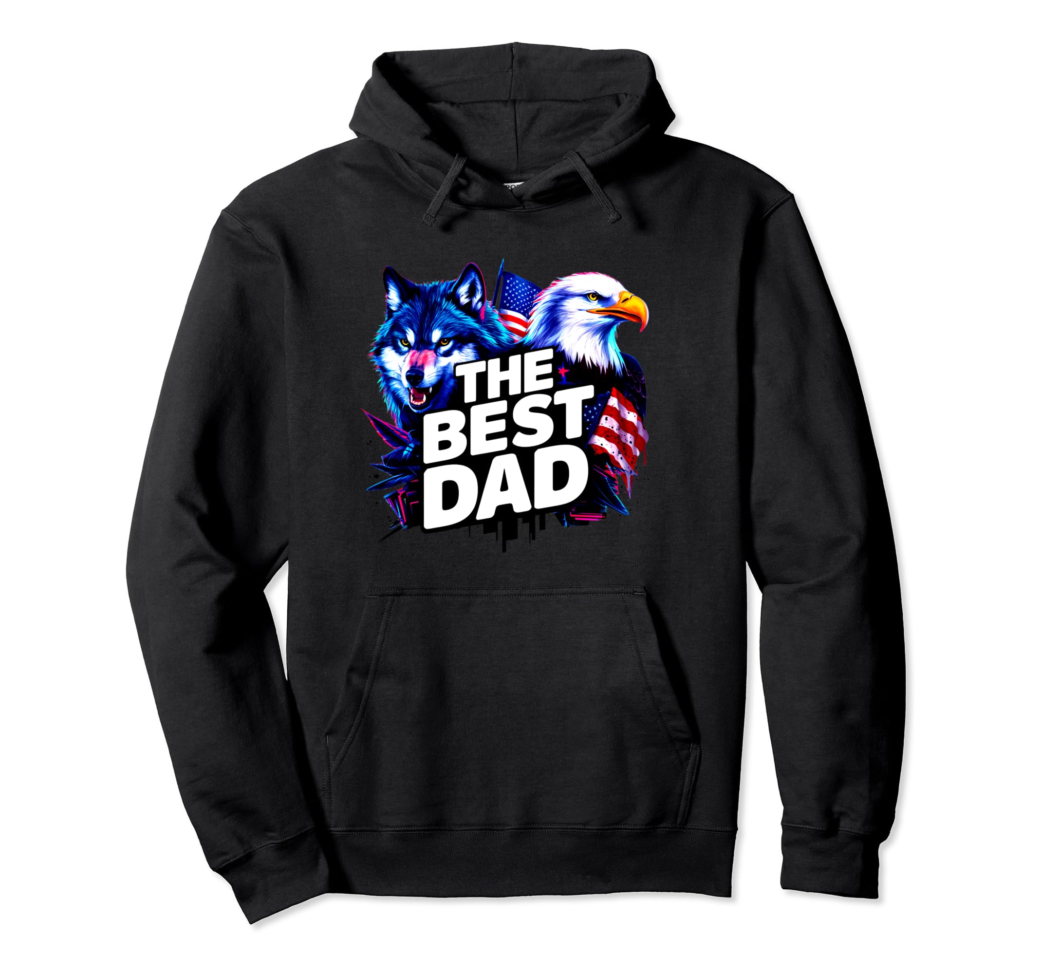 Best Dad Wolf Bald Eagle American Flag Hoodie - Graphic Print Unisex - T-Shirt, Sweatshirt, Hoodie