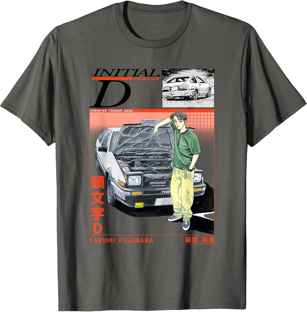 Initial D Takumi Open Hood Car Portrait Manga Anime - Adult & Kids T-Shirts, Sweatshirts & Hoodies apparel design preview 1