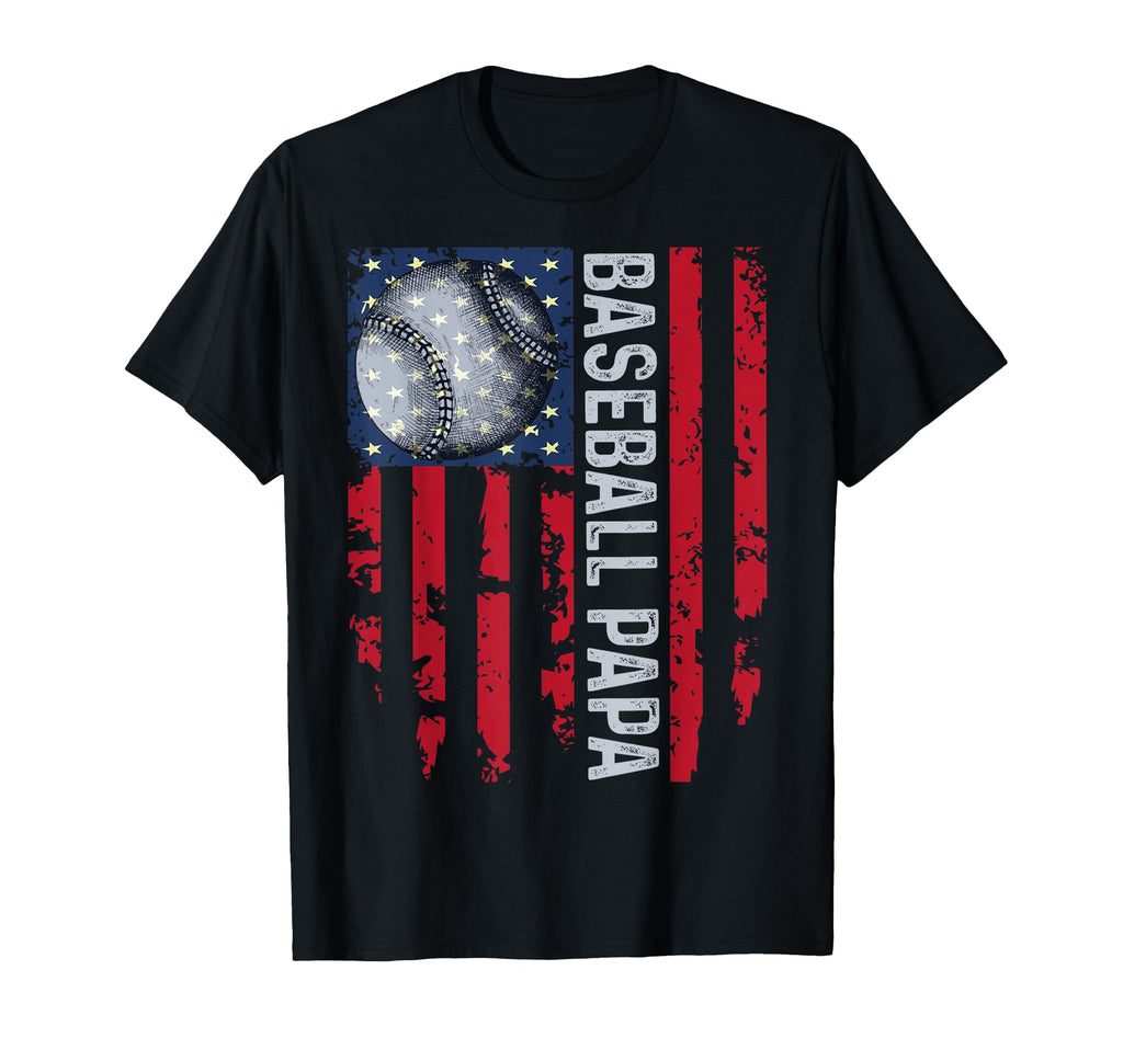 Baseball Papa Usa Flag Coach Fathers T-Shirt - Minimalist Print Men Women - T-Shirt, Sweatshirt, Hoodie