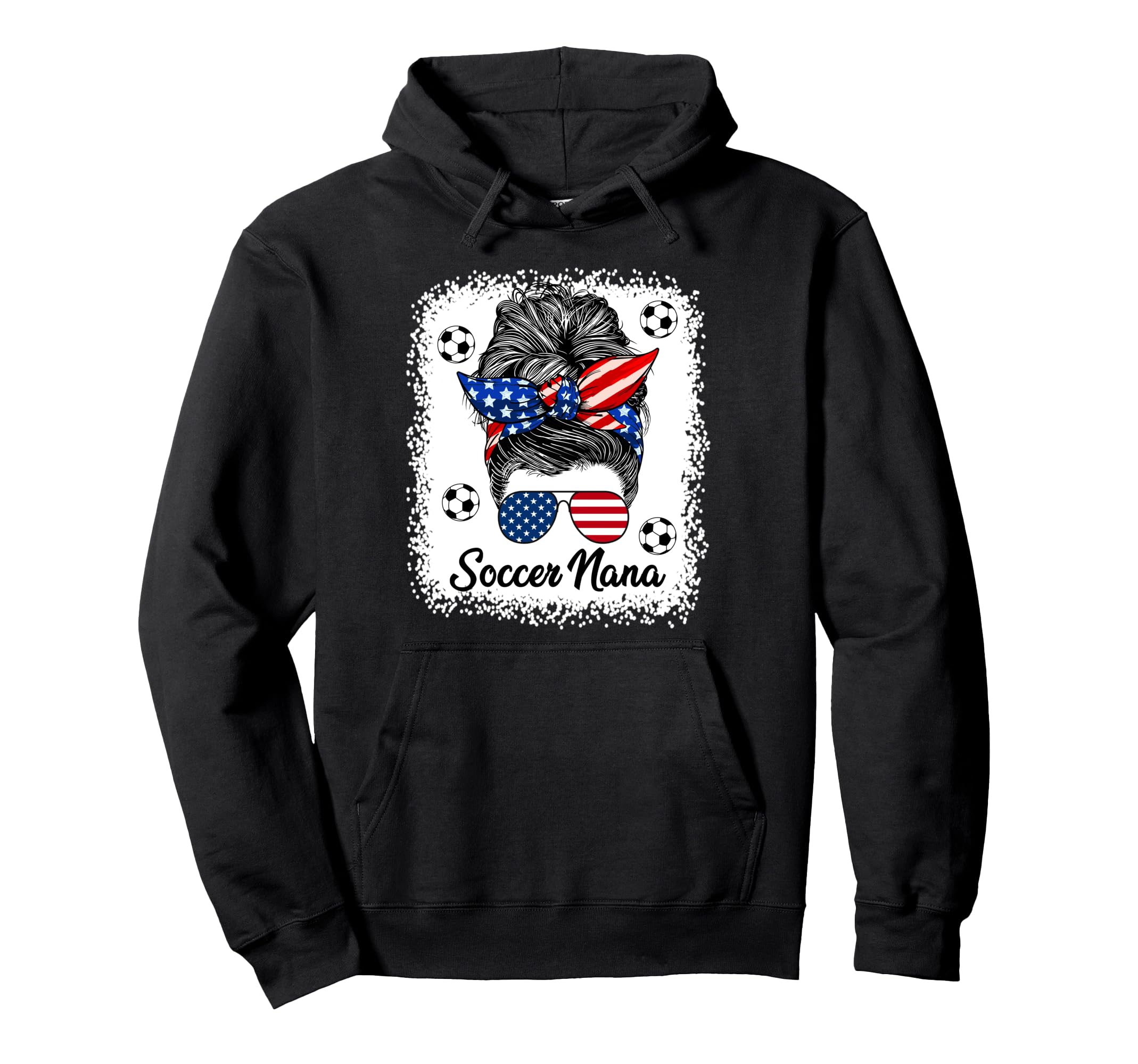 Soccer Nana Messy Bun Usa Flag Glasses Hoodie - Aesthetic Graphic Unisex - T-Shirt, Sweatshirt, Hoodie