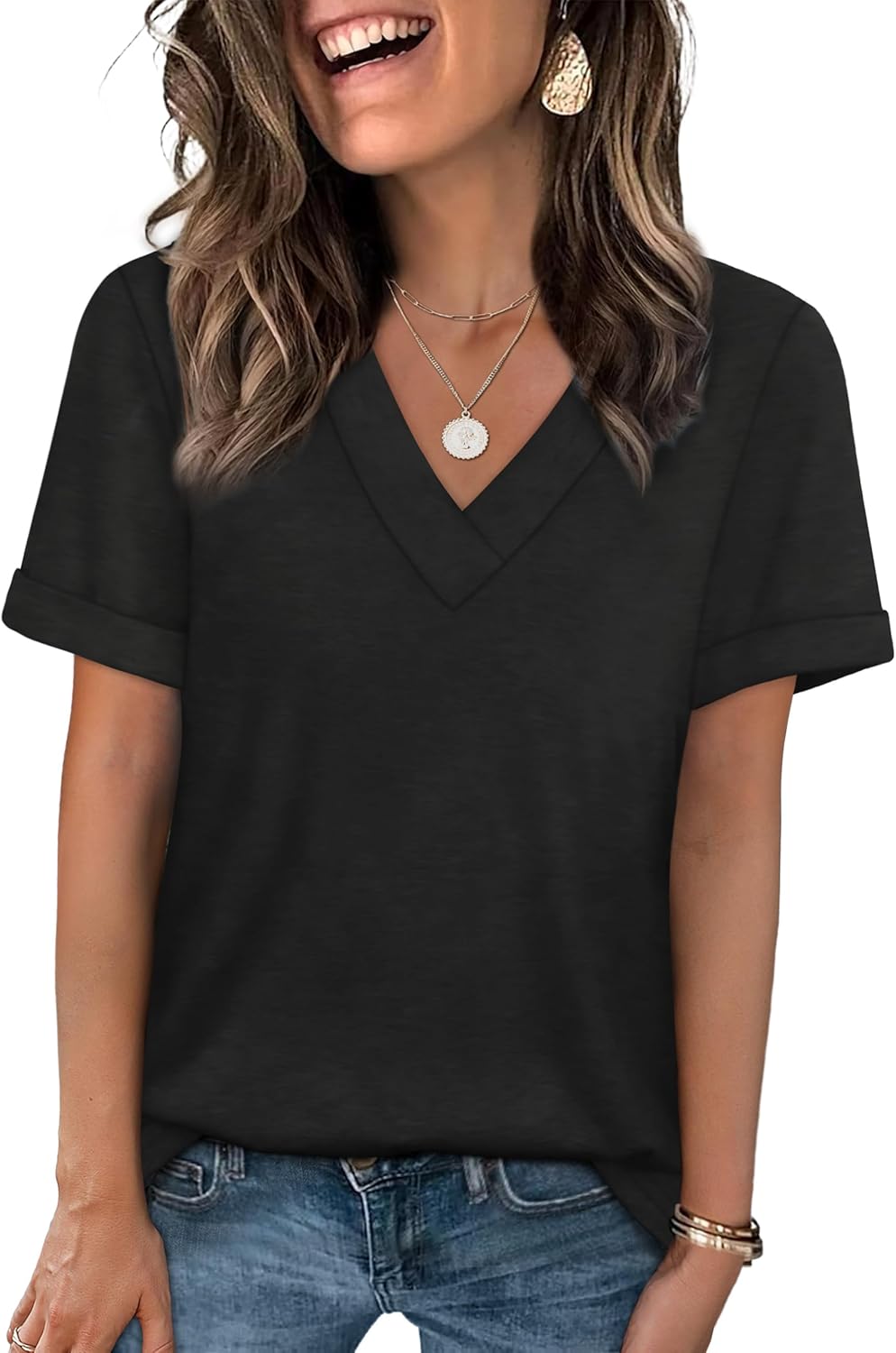 Womens Summer Tops Short Sleeve Basic Casual V Neck - Adult & Kids T-Shirts, Sweatshirts & Hoodies apparel design preview 1
