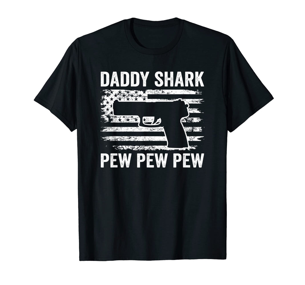 Daddy Shark Pew Pew Funny Mens Pistol T-Shirt - Fun Novelty Design Unisex - T-Shirt, Sweatshirt, Hoodie