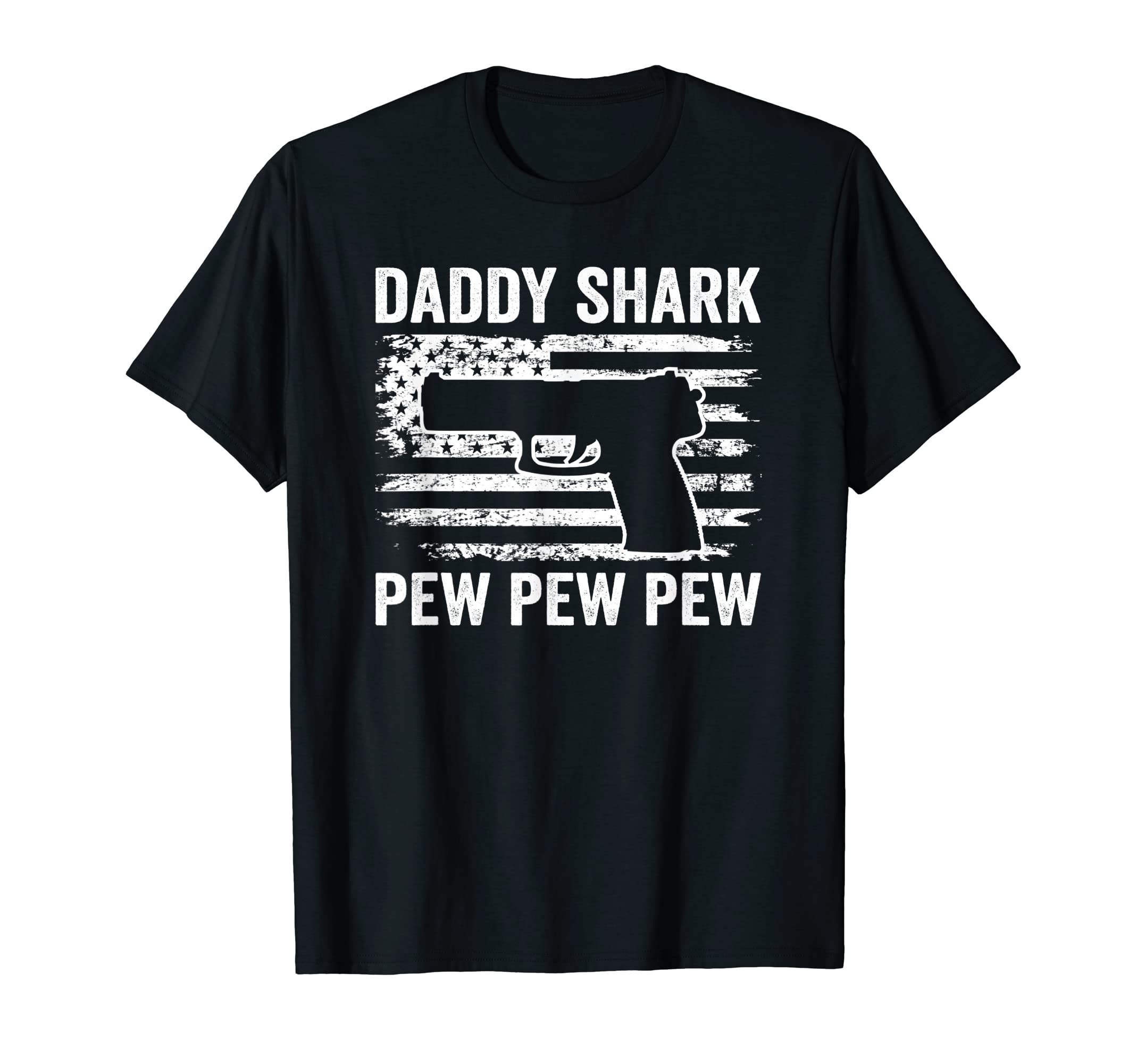 Daddy Shark Pew Pew Funny Mens Pistol T-Shirt - Fun Novelty Design Unisex - T-Shirt, Sweatshirt, Hoodie