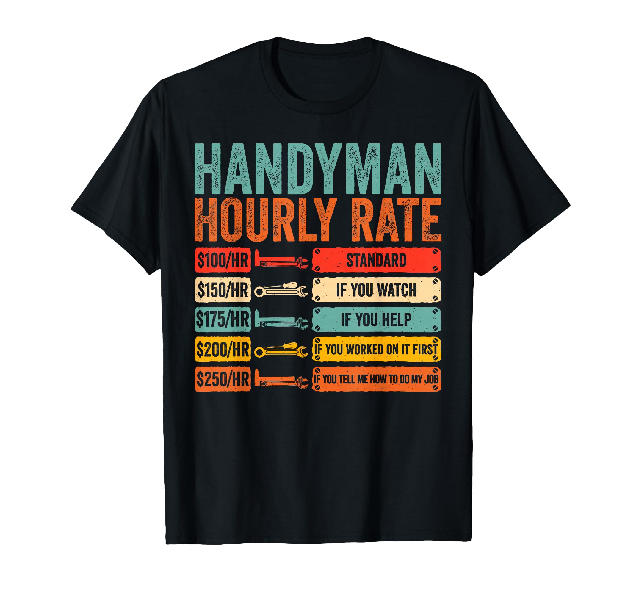 Funny Handyman Hourly Rate T-Shirt - Novelty Apparel for Adults - T-Shirt, Sweatshirt, Hoodie