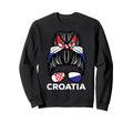 Croatia Flag Croatian Messy Bun Sweatshirt - Trendy Graphic Unisex - T-Shirt, Sweatshirt, Hoodie
