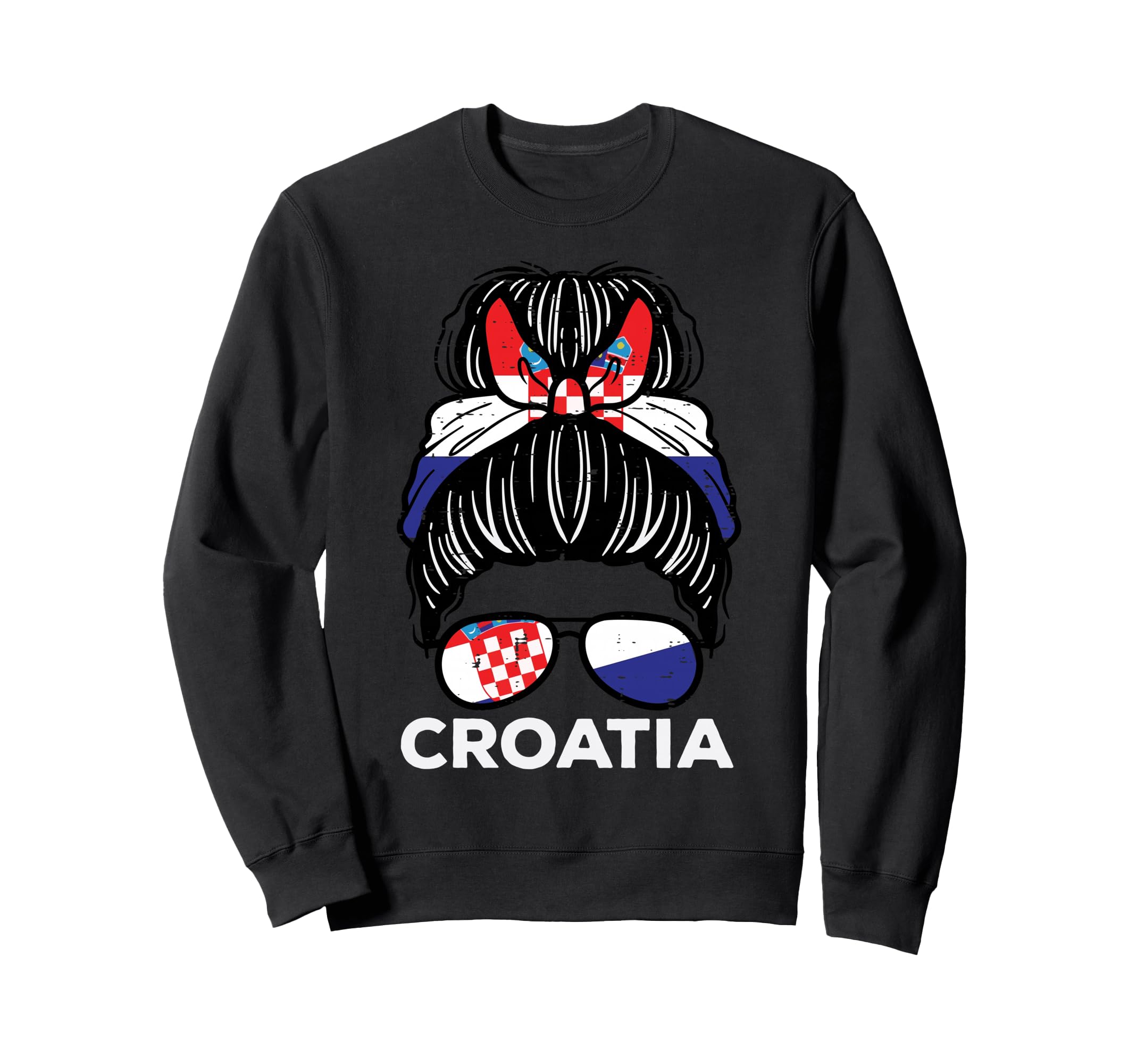 Croatia Flag Croatian Messy Bun Sweatshirt - Trendy Graphic Unisex - T-Shirt, Sweatshirt, Hoodie