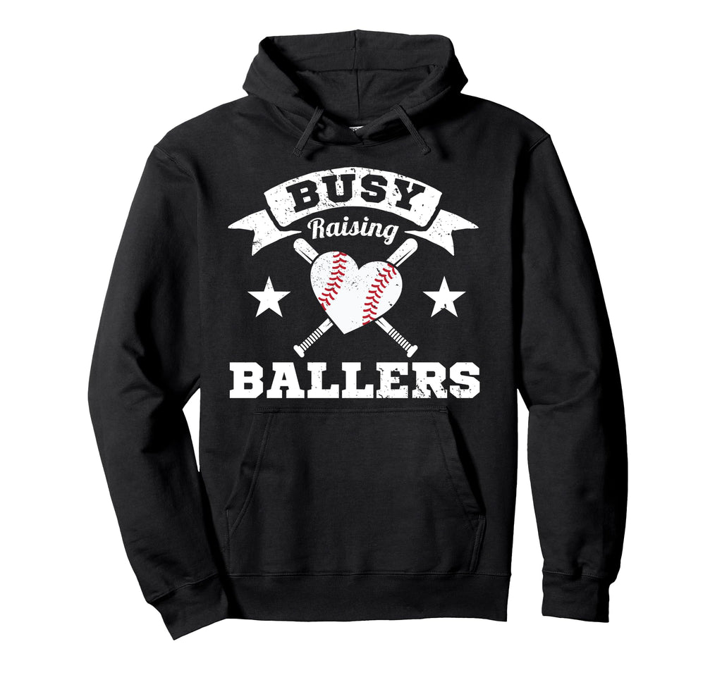 Busy Raising Ballers Baseball Heart Stars Hoodie - Novelty Apparel Unisex - T-Shirt, Sweatshirt, Hoodie