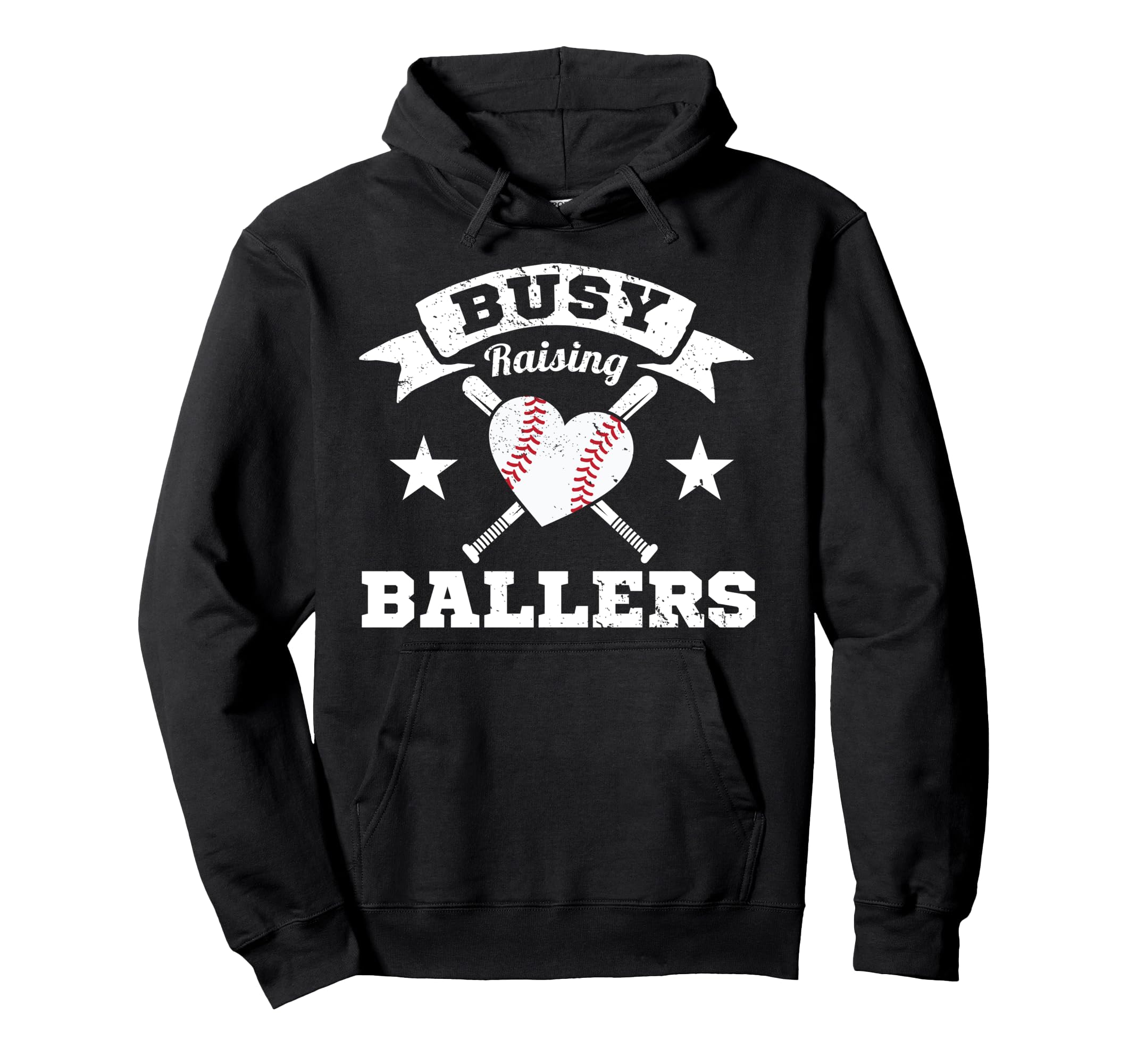Busy Raising Ballers Baseball Heart Stars Hoodie - Novelty Apparel Unisex - T-Shirt, Sweatshirt, Hoodie