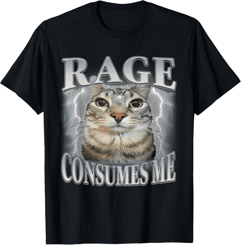 Rage Consumes Me Funny Silly Staring Cat Meme Women - Adult & Kids T-Shirts, Sweatshirts & Hoodies apparel design preview 1