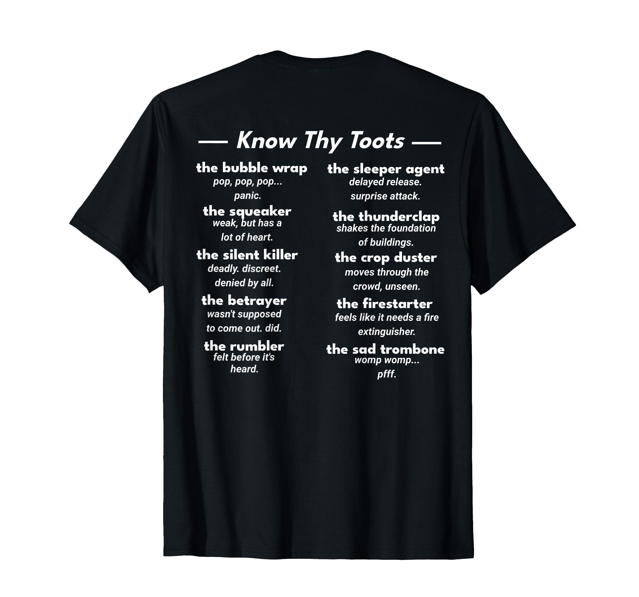 Back Fart Types Funny Fart Joke Dad T-Shirt - Casual Everyday Wear Unisex - T-Shirt, Sweatshirt, Hoodie