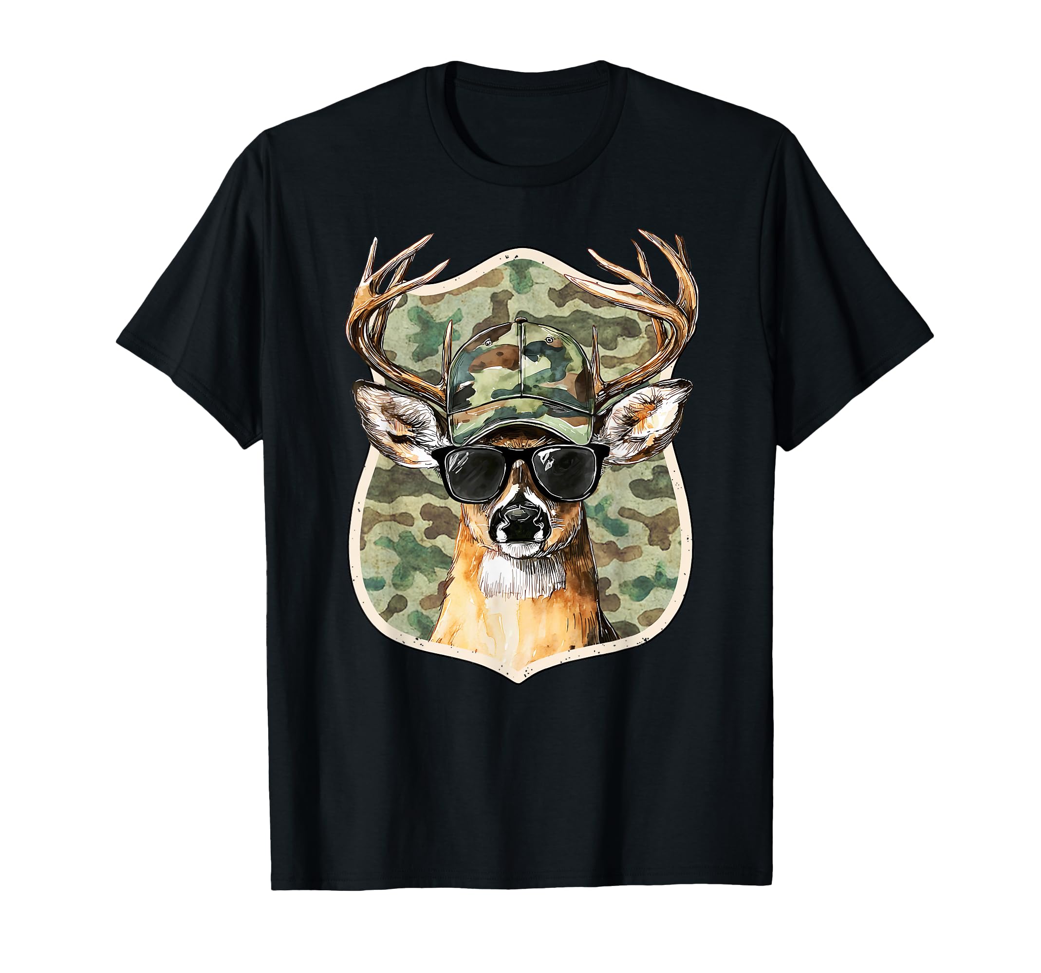 Camo Buck Hat Sunglasses Deer Hunting T-Shirt - Unique Graphic for Adults - T-Shirt, Sweatshirt, Hoodie