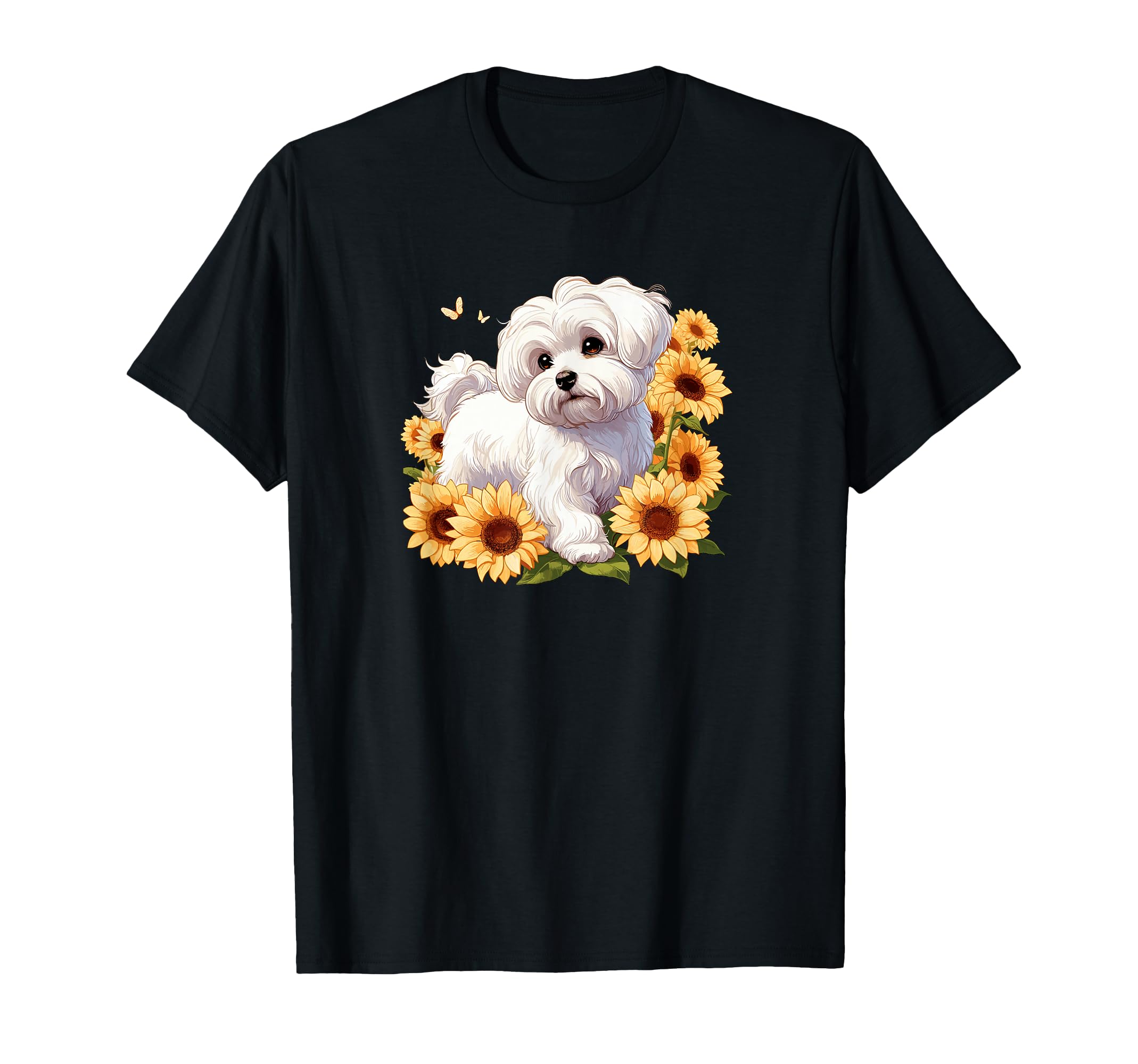 Womens Sun Flowers Maltese Lover T-Shirt - Trendy Graphic Men Women - T-Shirt, Sweatshirt, Hoodie
