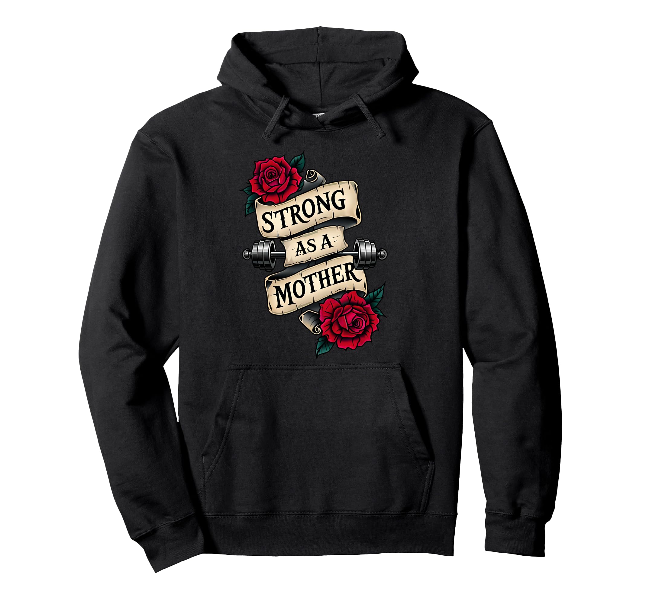 Tattoo Rose Barbell Gym Mom Fitness Hoodie - Trendy Graphic for Adults - T-Shirt, Sweatshirt, Hoodie