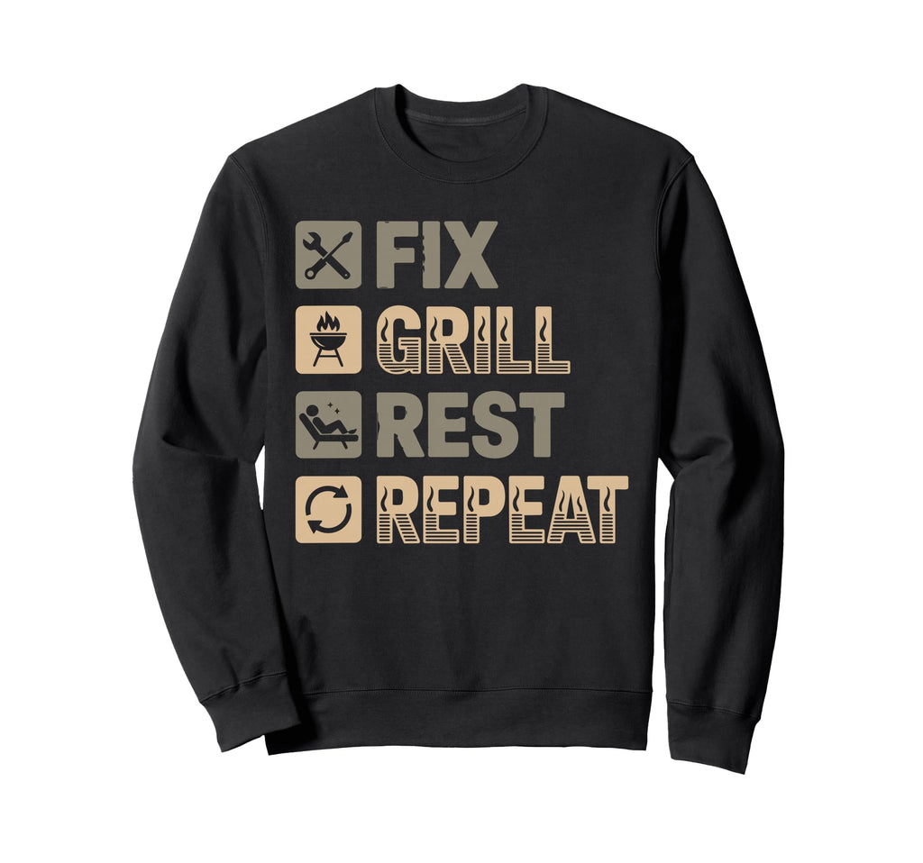 Funny Bbq Dad Fix Grill Rest Sweatshirt - Minimalist Print for Adults - T-Shirt, Sweatshirt, Hoodie