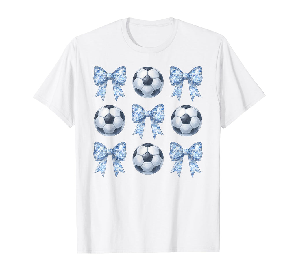 Soccer Toile De Jouy Blue Bow Soccer Mom T-Shirt - Graphic Print for Adults - T-Shirt, Sweatshirt, Hoodie