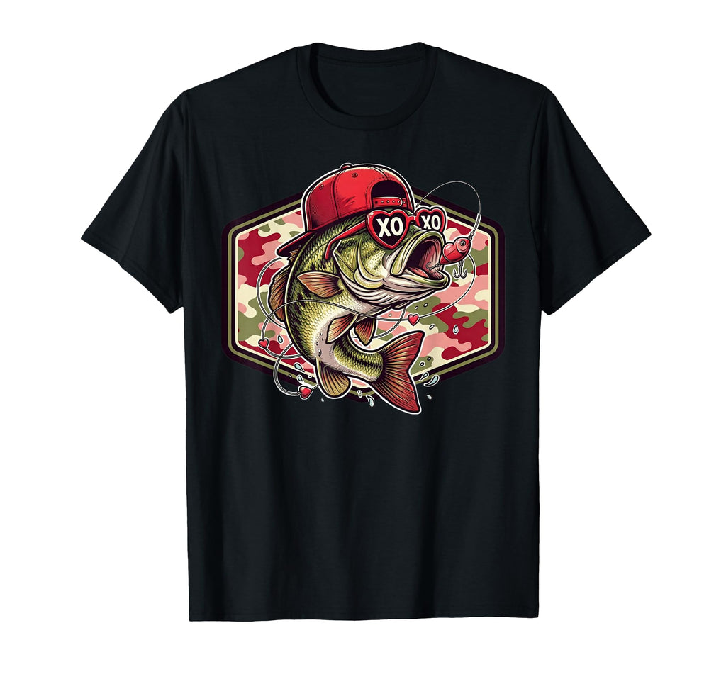 Valentine Bass Fishing Camo T-Shirt - Casual Everyday Wear for Adults - T-Shirt, Sweatshirt, Hoodie