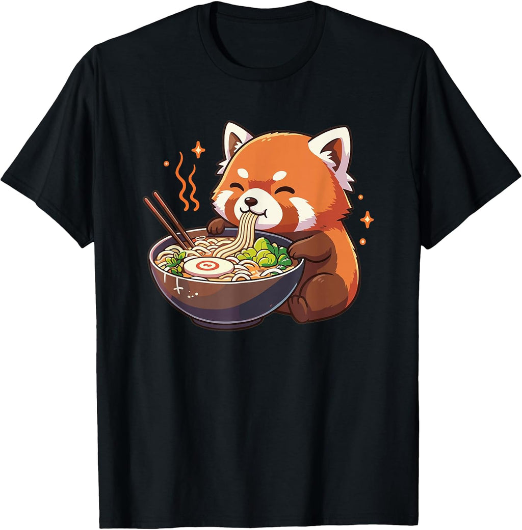 Red Panda with Noodles Ramen Kawaii - Adult & Kids T-Shirts, Sweatshirts & Hoodies apparel design preview 1