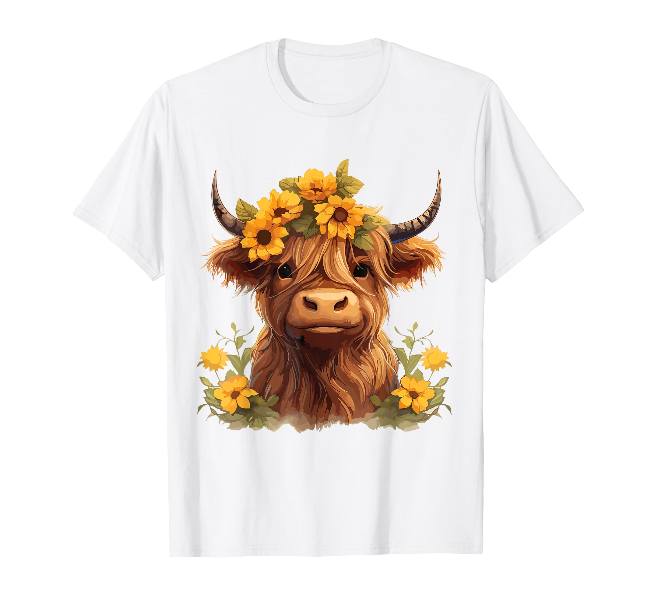 Scottish Highland Cow Sunflowers T-Shirt - Unique Graphic for Adults - T-Shirt, Sweatshirt, Hoodie