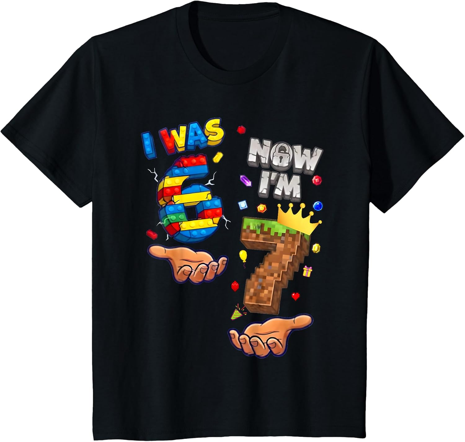 I was 6 Now I'm 7 7th Birthday 67 Boys Love Gamer Art - Adult & Kids T-Shirts, Sweatshirts & Hoodies apparel design preview 1