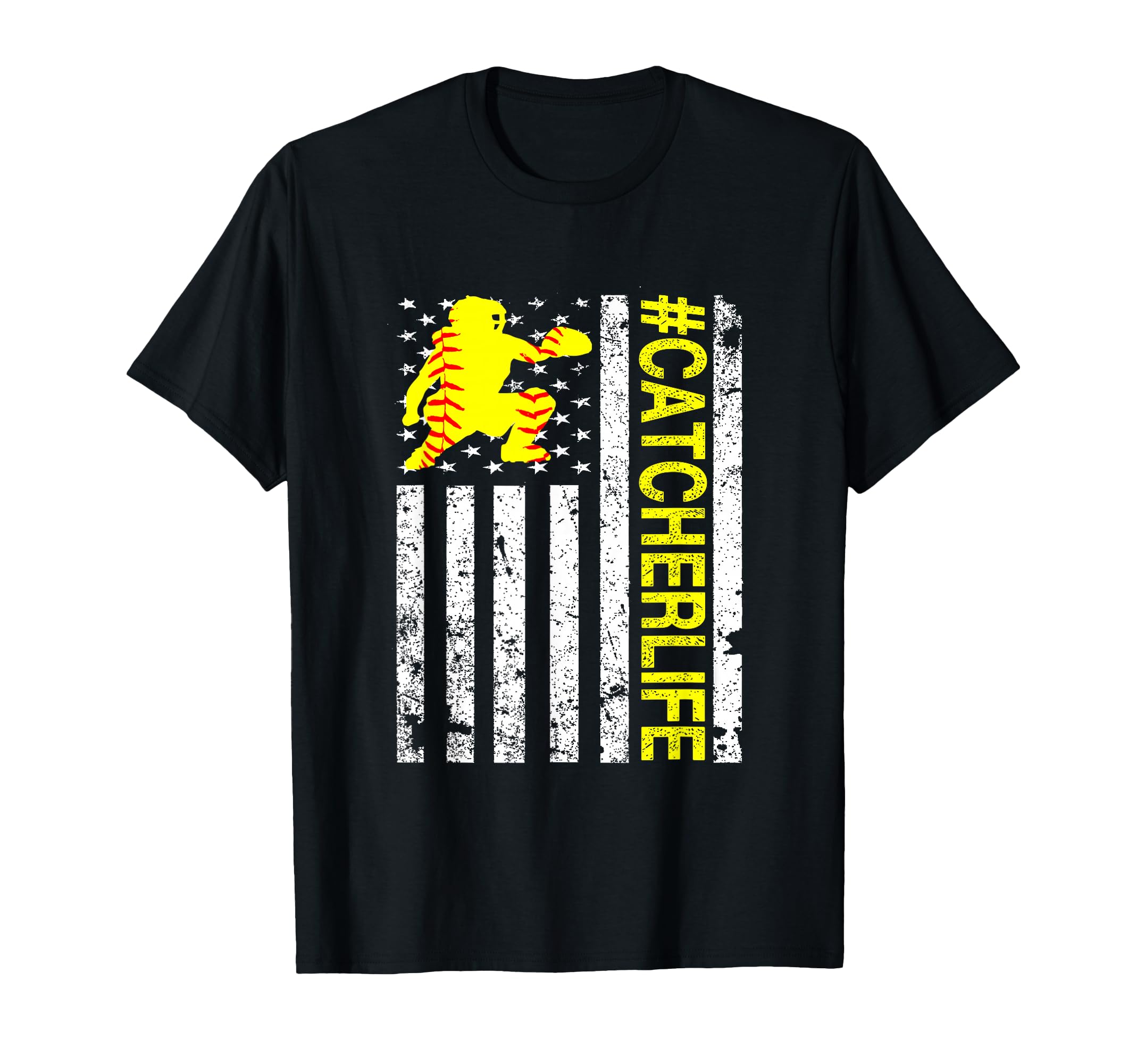 Softball Catcher Catcher Life Usa Flag T-Shirt - Streetwear Style Unisex - T-Shirt, Sweatshirt, Hoodie