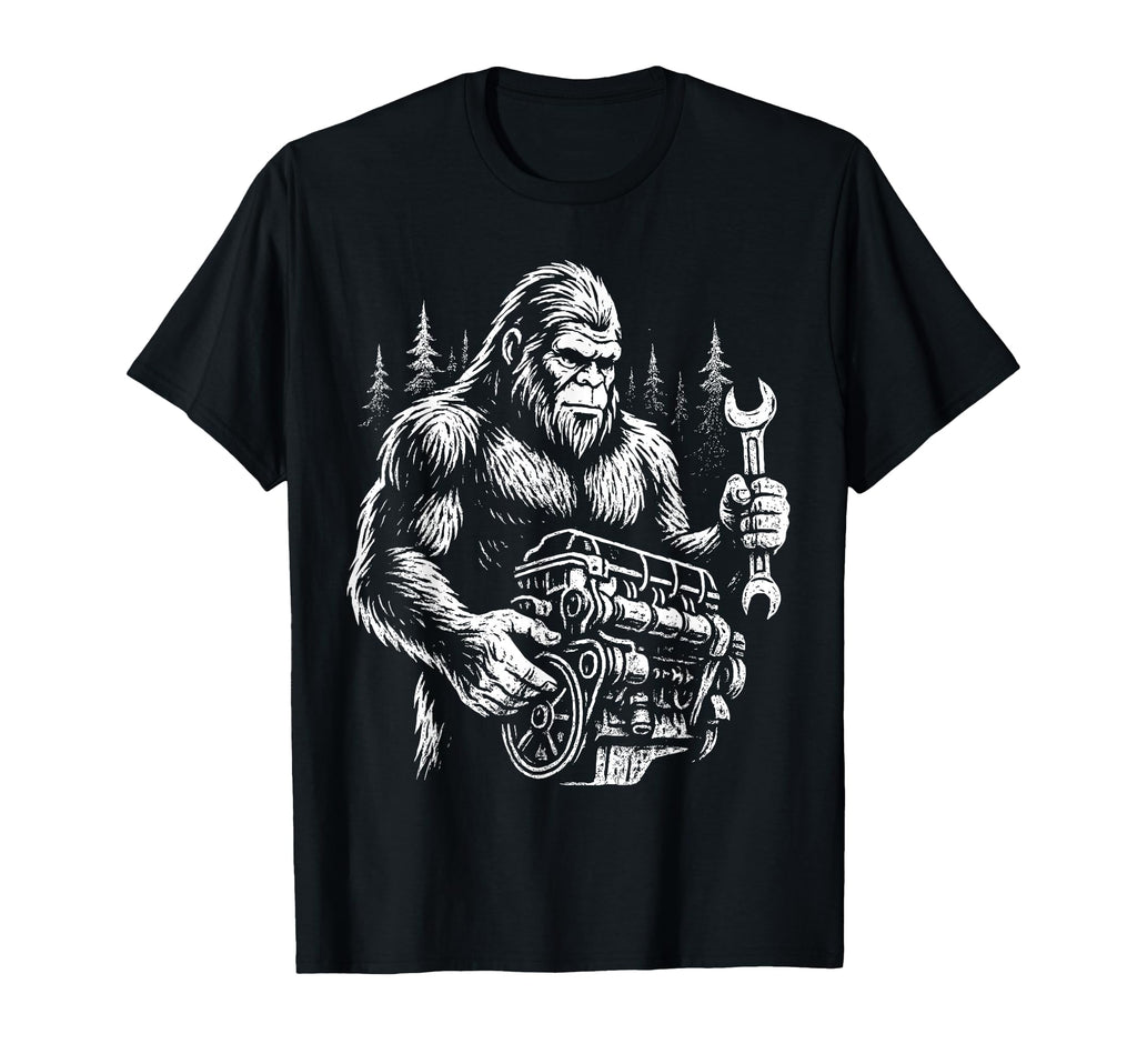 Funny Mechanic Bigfoot Sasquatch Engine T-Shirt - Aesthetic Graphic Unisex - T-Shirt, Sweatshirt, Hoodie
