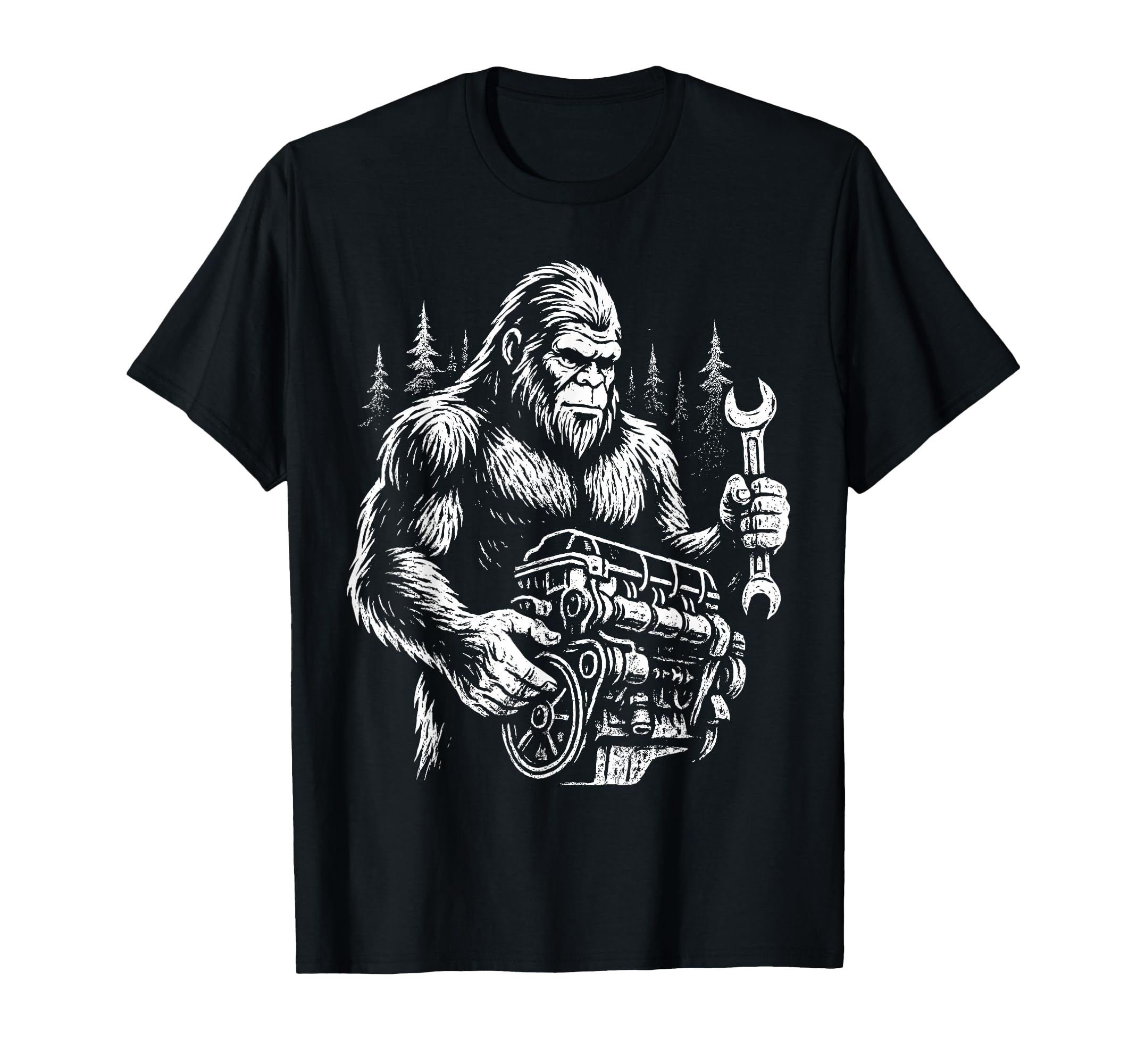 Funny Mechanic Bigfoot Sasquatch Engine T-Shirt - Aesthetic Graphic Unisex - T-Shirt, Sweatshirt, Hoodie