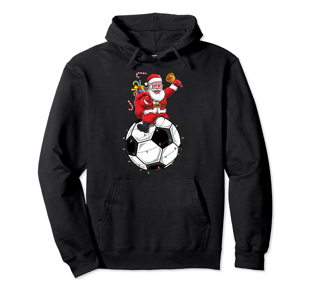 Funny Santa Claus Soccer Player Ball Hoodie - Casual Everyday Wear Unisex - T-Shirt, Sweatshirt, Hoodie