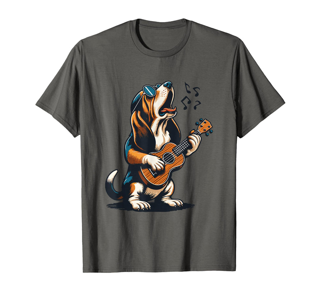 Dog Playing Guitar Singing Basset Hound T-Shirt - Novelty Apparel Unisex - T-Shirt, Sweatshirt, Hoodie