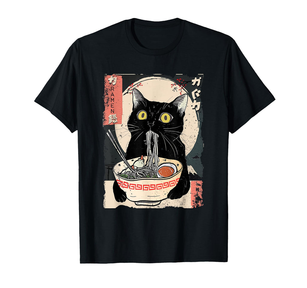 Kawaii Cat Eating Ramen Noodles T-Shirt - Fun Novelty Design Men Women - T-Shirt, Sweatshirt, Hoodie