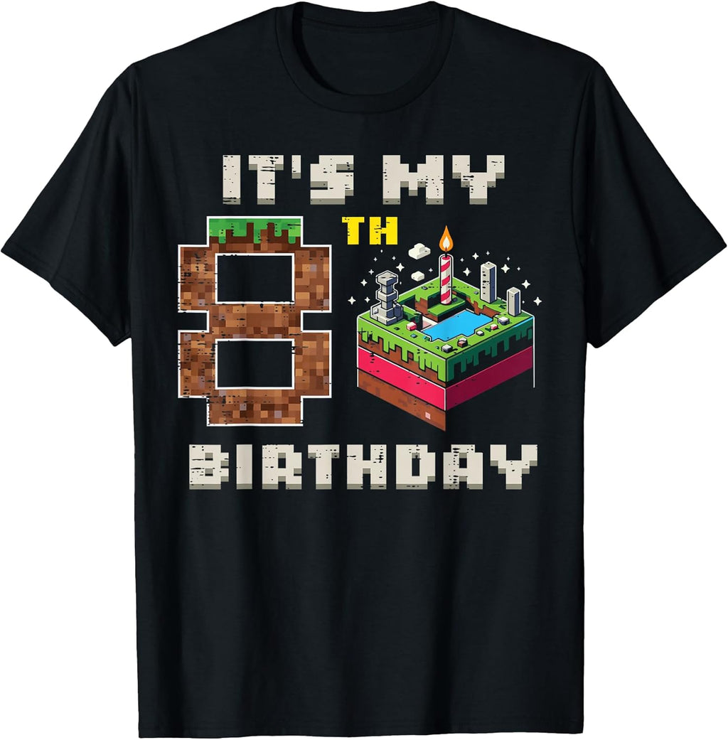My 8th Birthday Pixel Game 8 Cake Video Gamer Boys - Adult & Kids T-Shirts, Sweatshirts & Hoodies apparel design preview 1