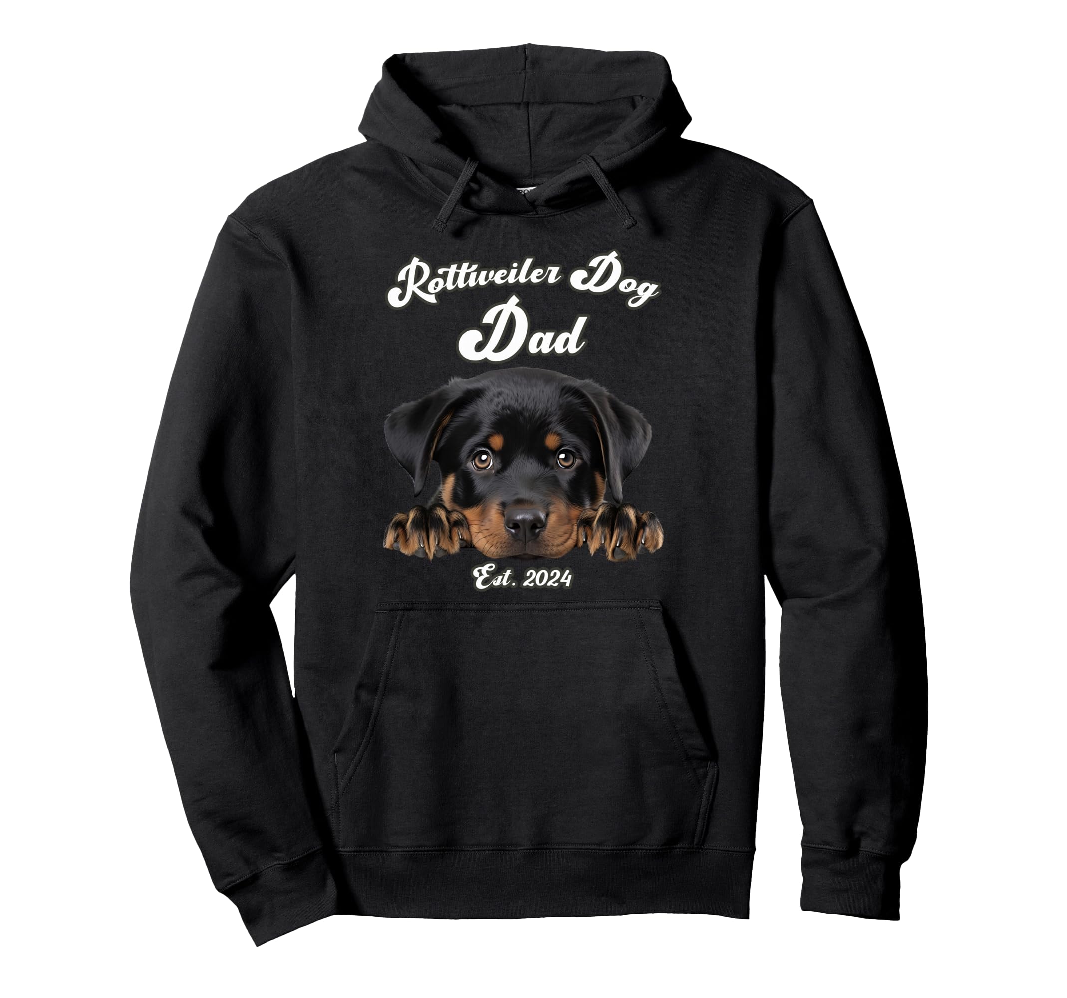 Rottweiler Dog Dad Est 2024 Puppy Rottie Hoodie - Novelty Apparel Unisex - T-Shirt, Sweatshirt, Hoodie