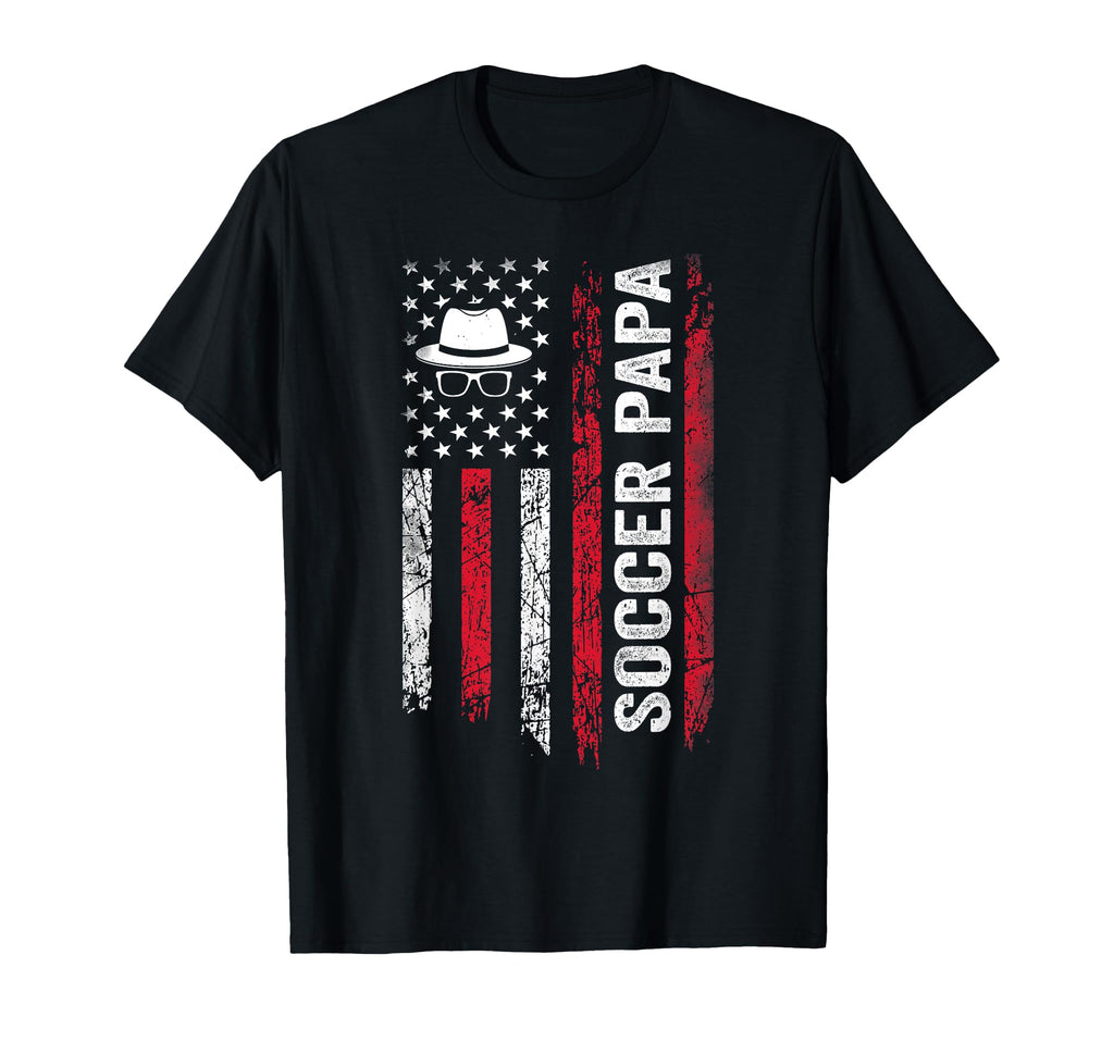Soccer Papa American Flag Football T-Shirt - Trendy Graphic for Adults - T-Shirt, Sweatshirt, Hoodie