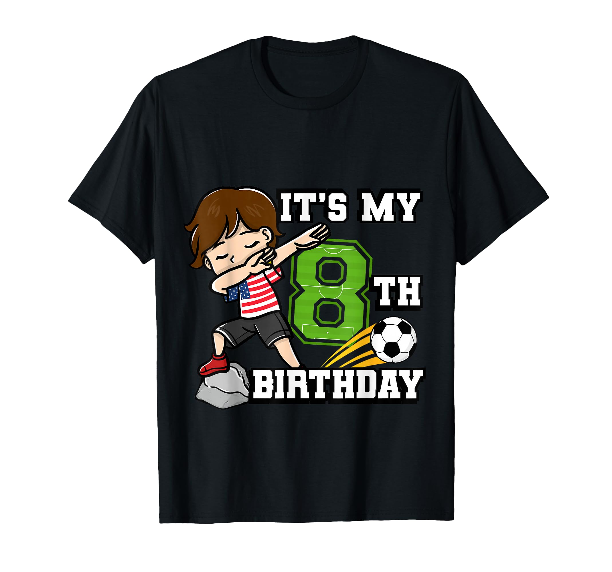 Soccer Its My 8Th Birthday American Flag T-Shirt - Custom Art Print Unisex - T-Shirt, Sweatshirt, Hoodie